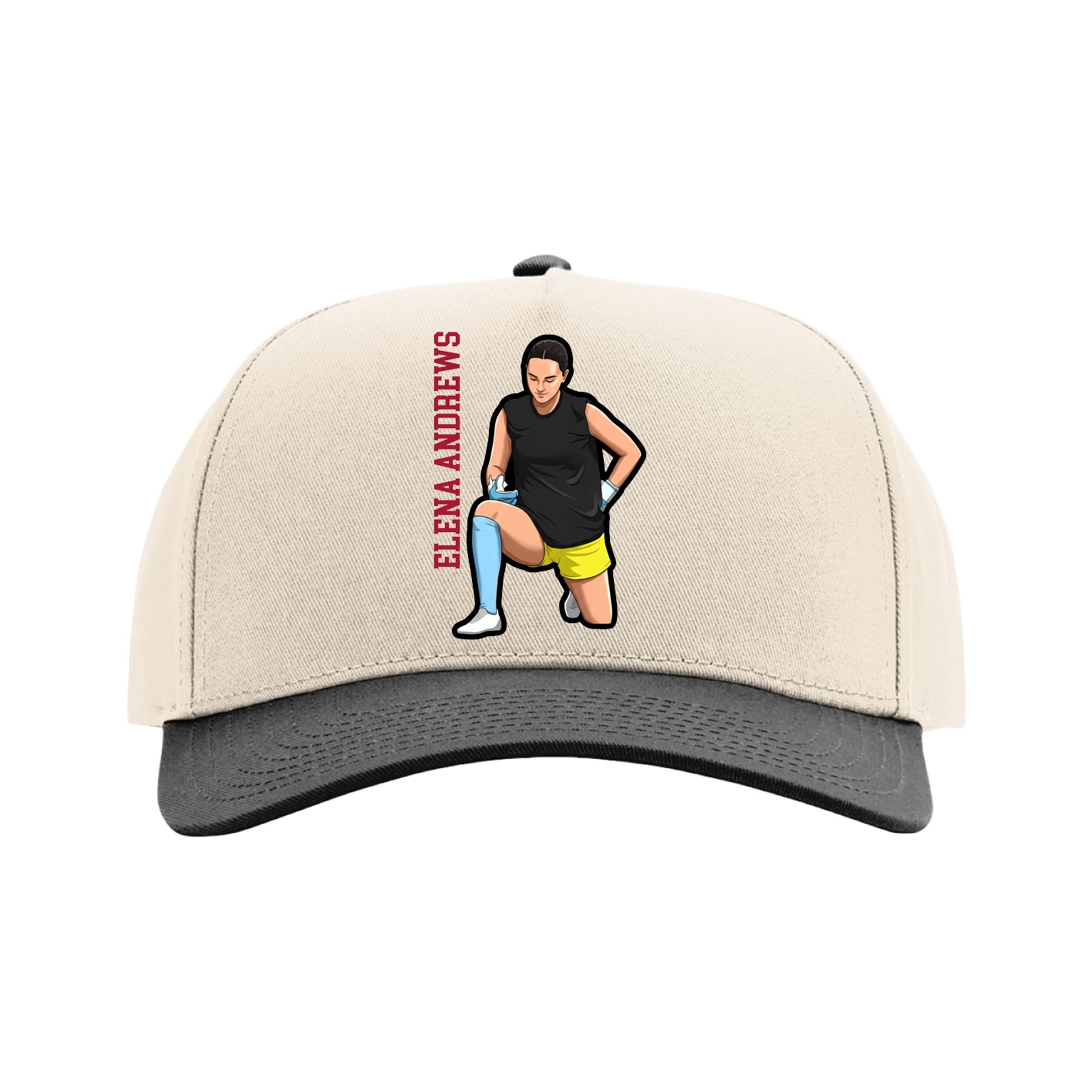 Full Fabric Five-Panel Champ Cap — Name Vertical in Cream/Black