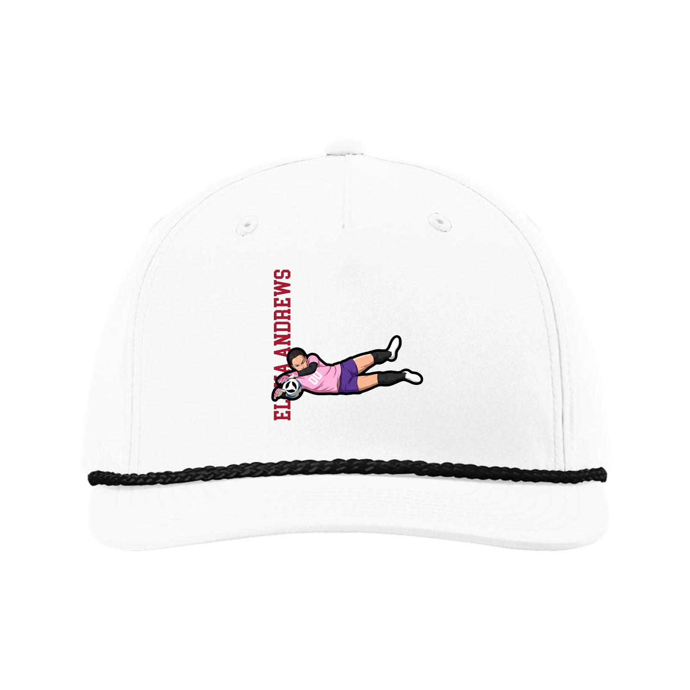Five-Panel Classic Rope Cap — Name Vertical in White