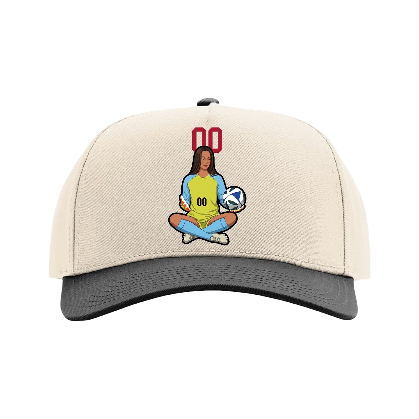 Full Fabric Five-Panel Champ Cap — Number Top in Cream/Black