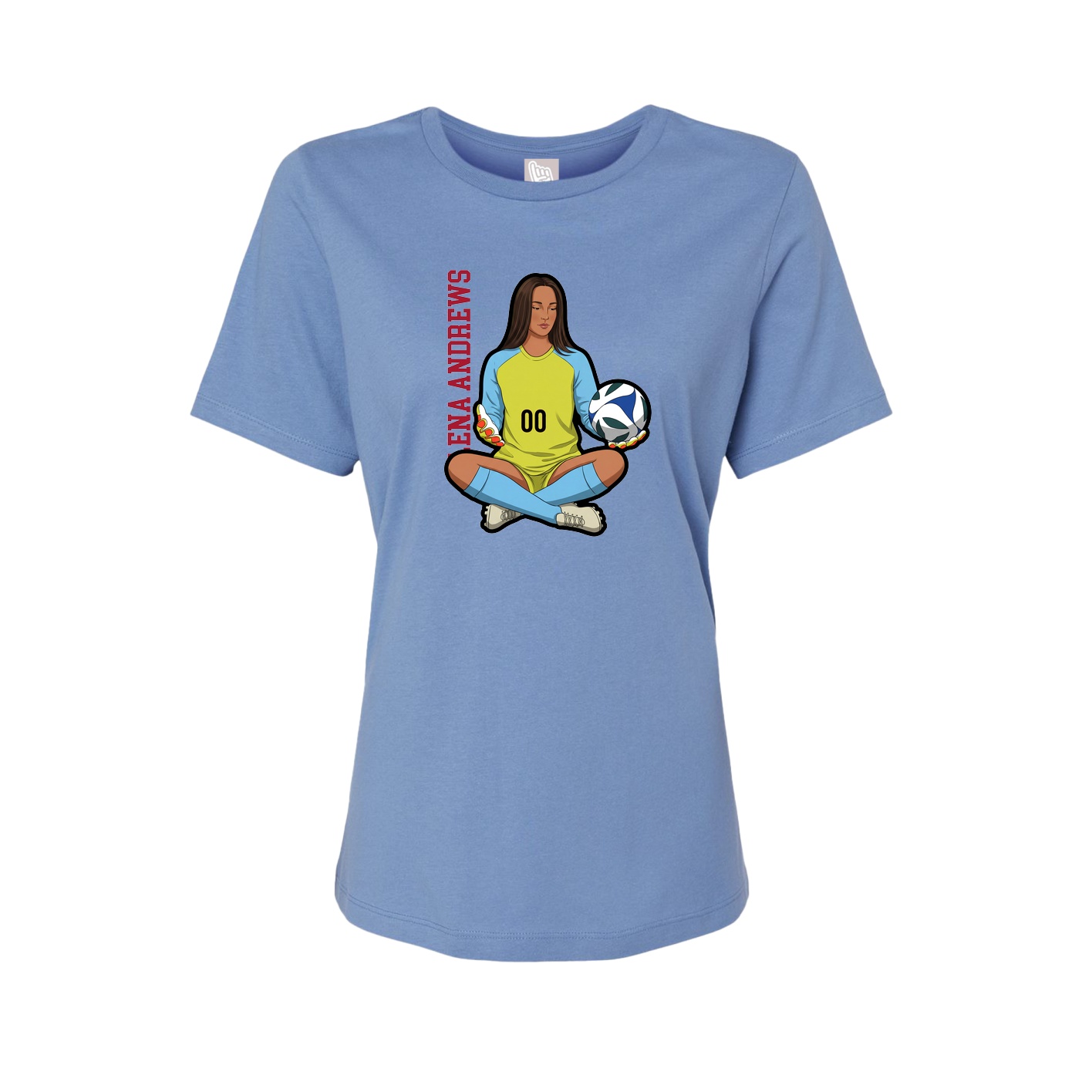 Womens Tee — Name Vertical in Powder Blue