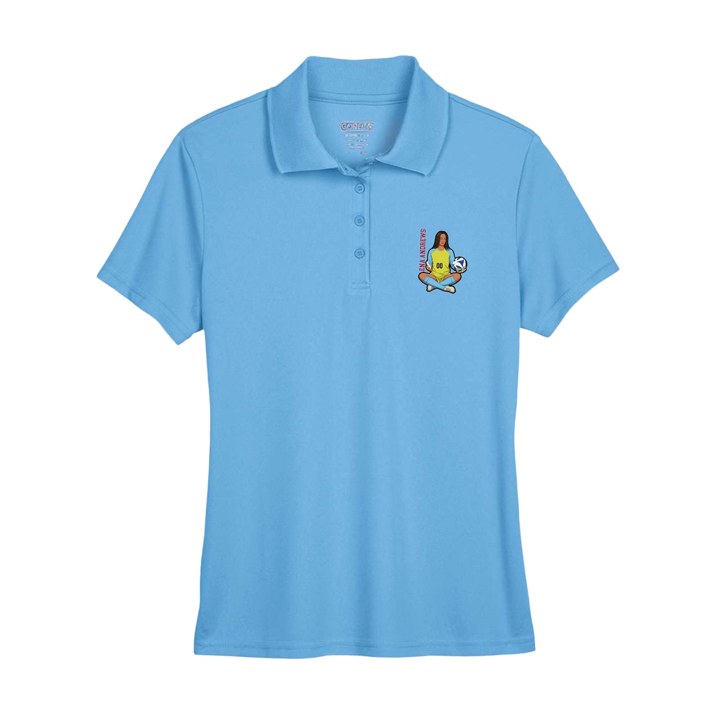 Womens Performance Polo — Name Vertical in Powder Blue