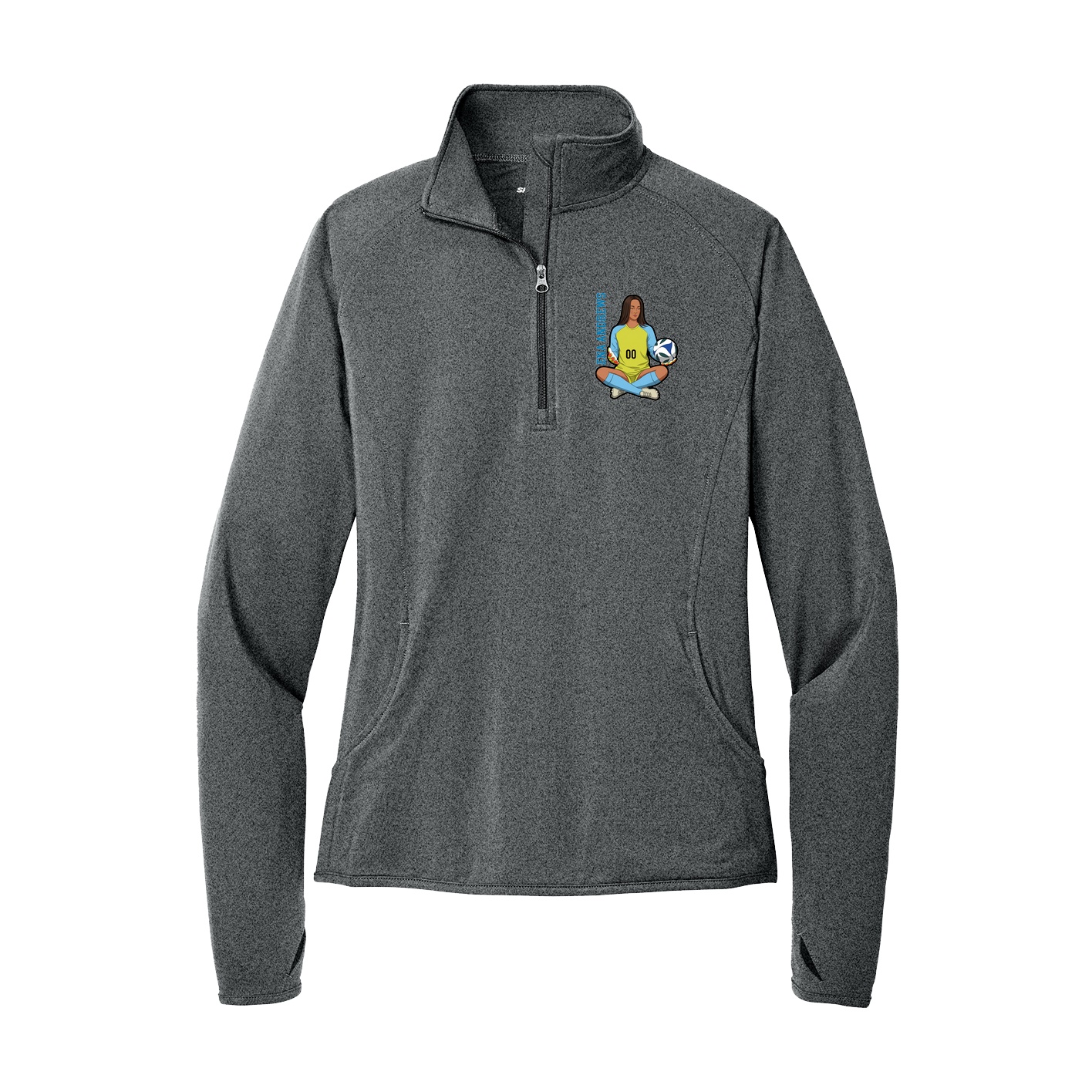 Women's Q-Zip Pullover — Name Vertical in Grey