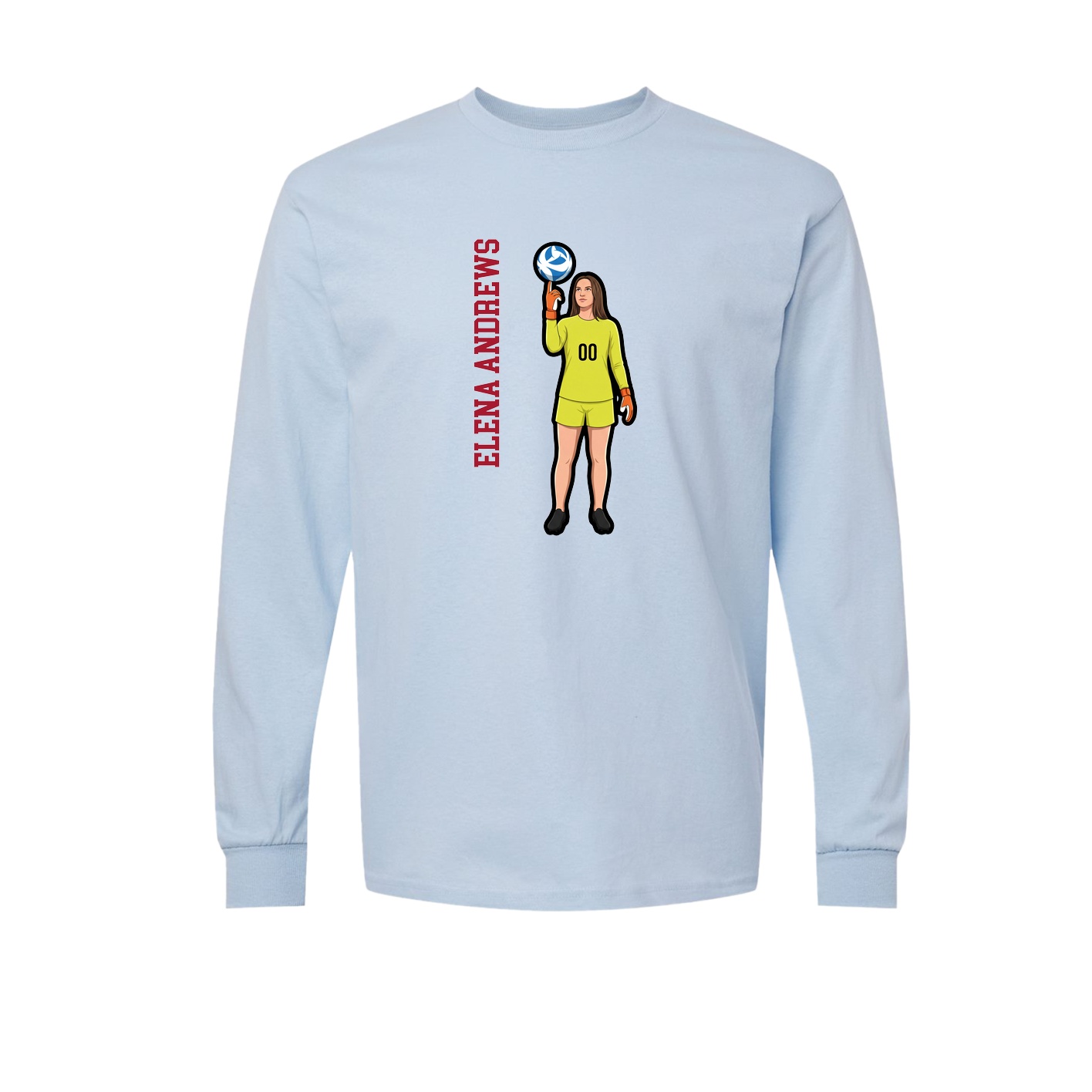 Long Sleeve Tee — Name Vertical in Light Blue
