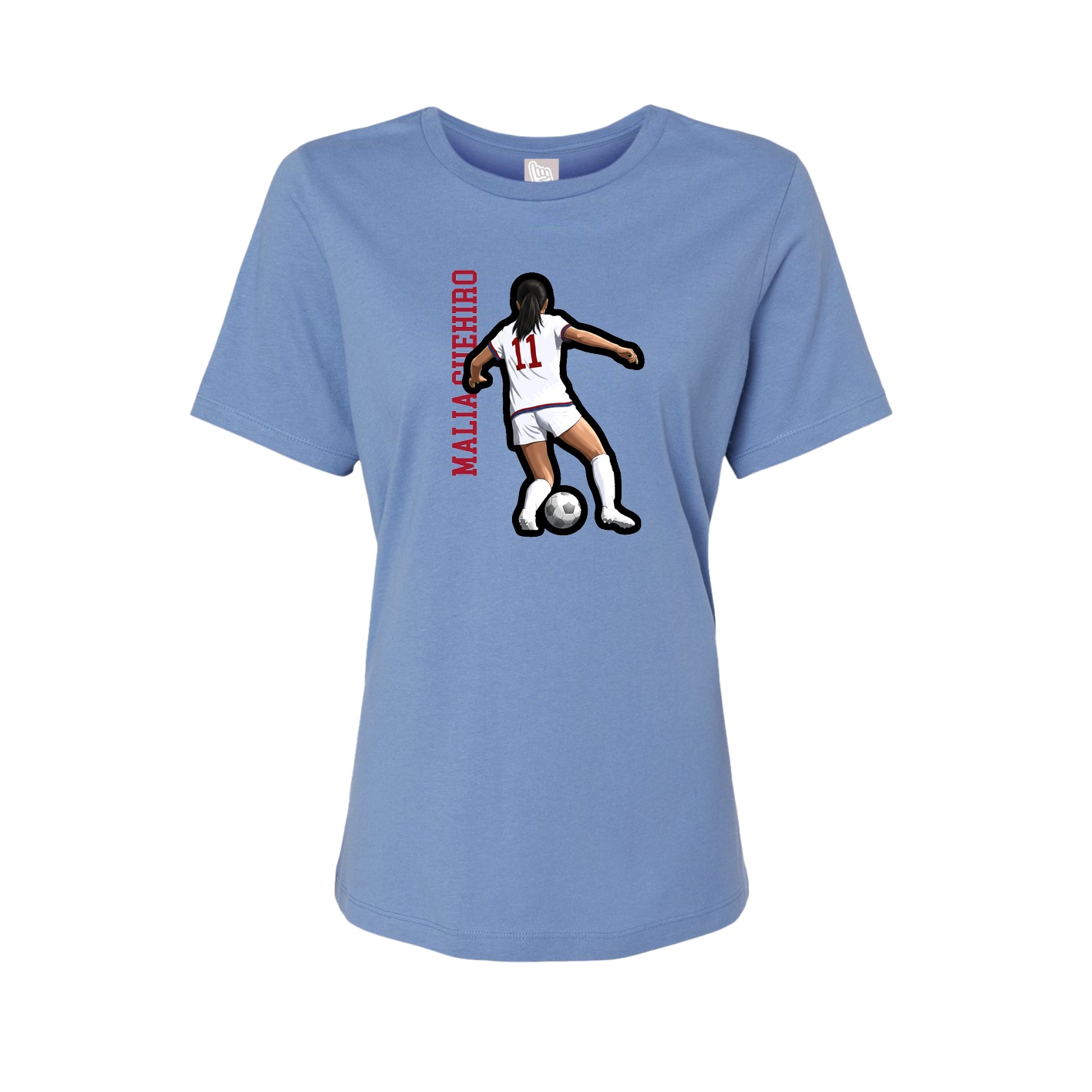 Fitted Women's Tee — Name Vertical in Powder Blue