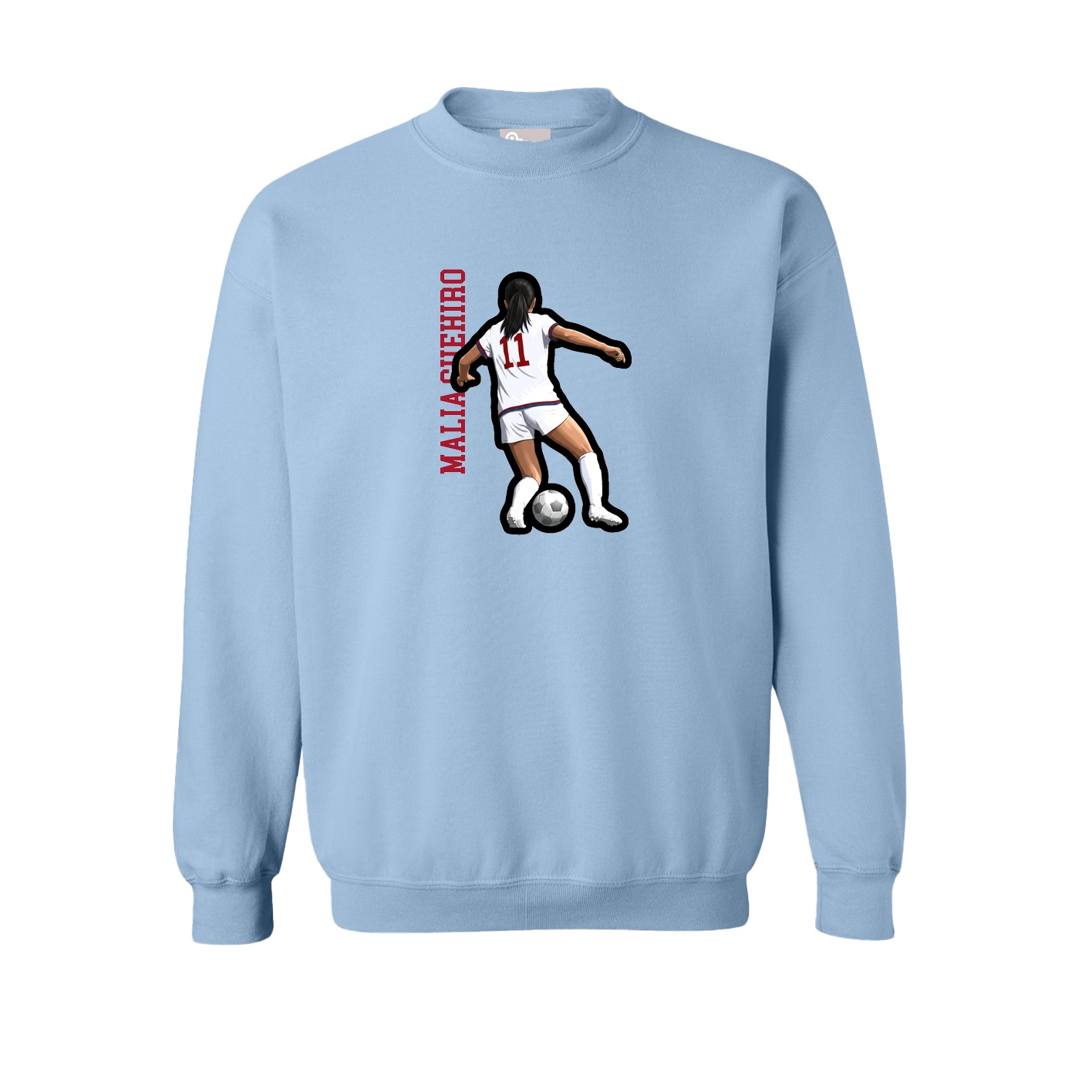 Fleece Crew — Name Vertical in Light Blue