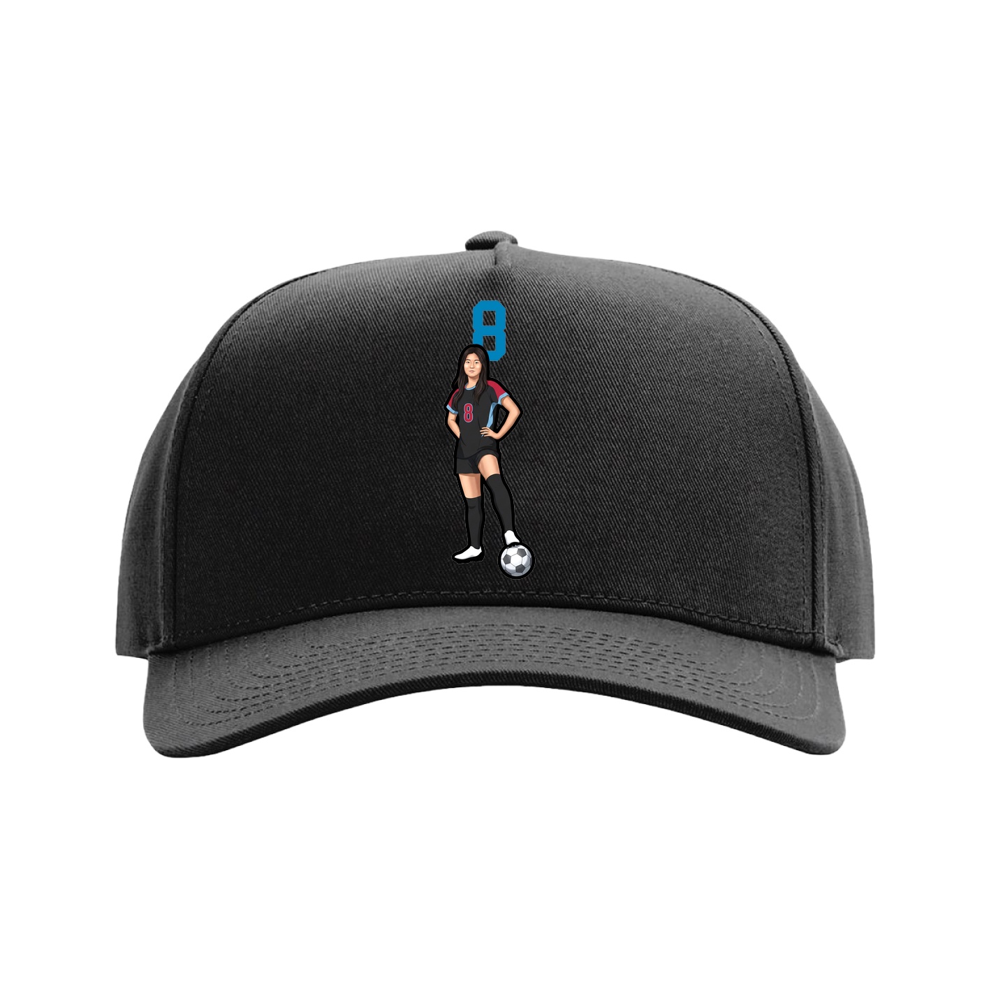 Full Fabric Five-Panel Champ Cap — Number Top in Black
