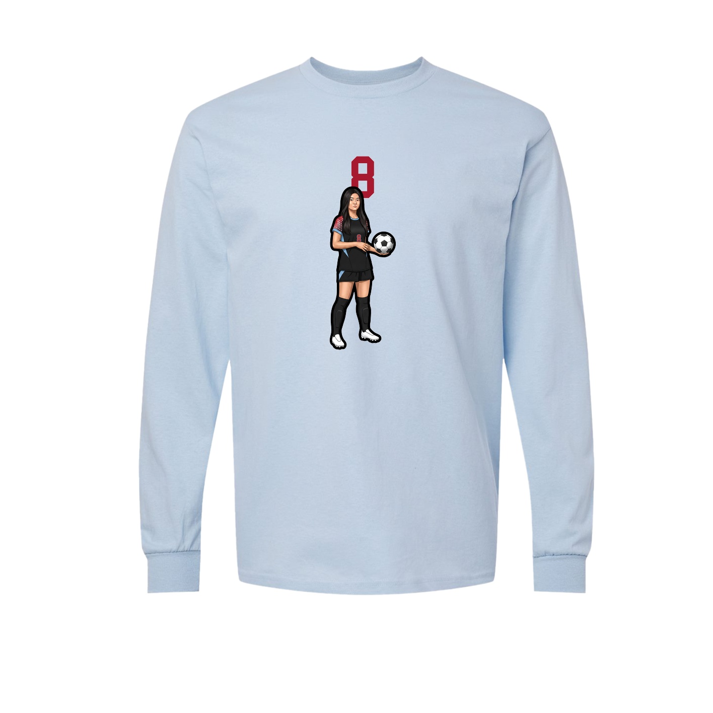 Long Sleeve Tee — Number Top in Light Blue