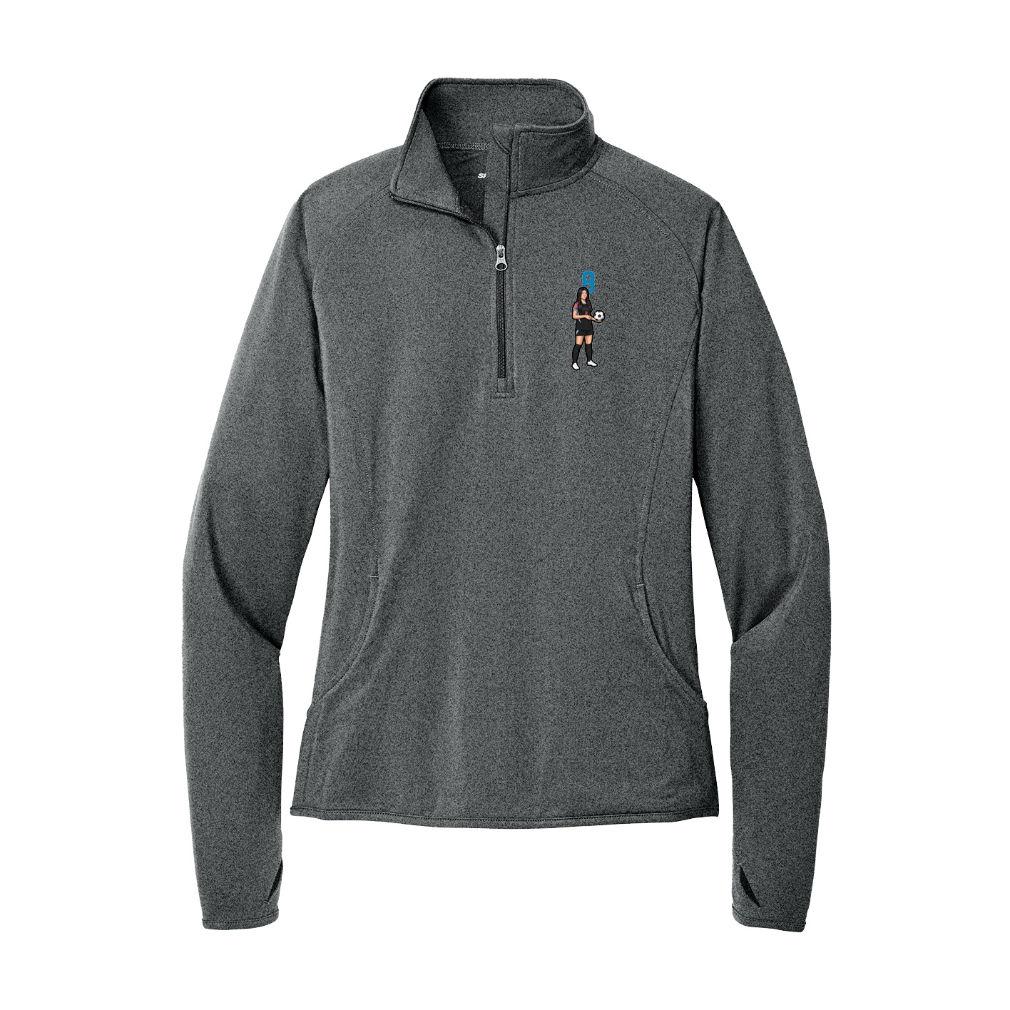 Women's Q-Zip Pullover — Number Top in Grey
