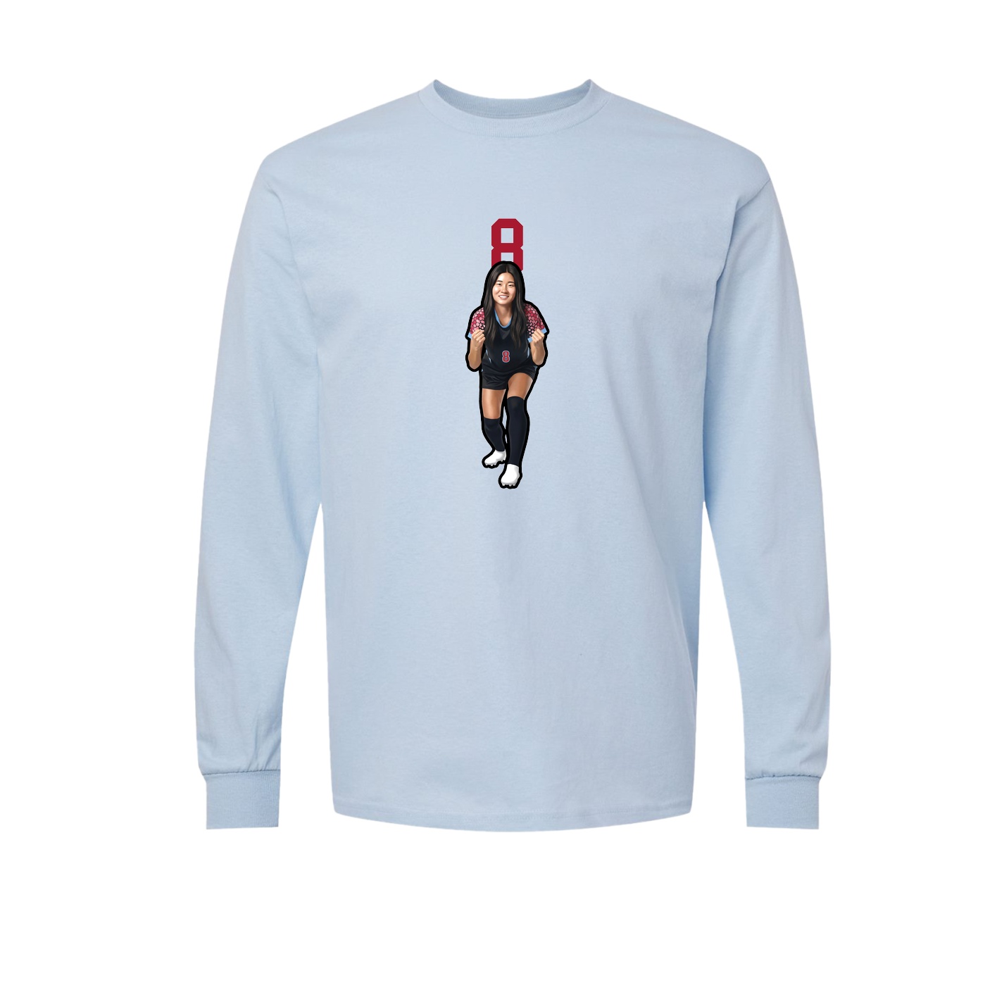 Long Sleeve Tee — Number Top in Light Blue