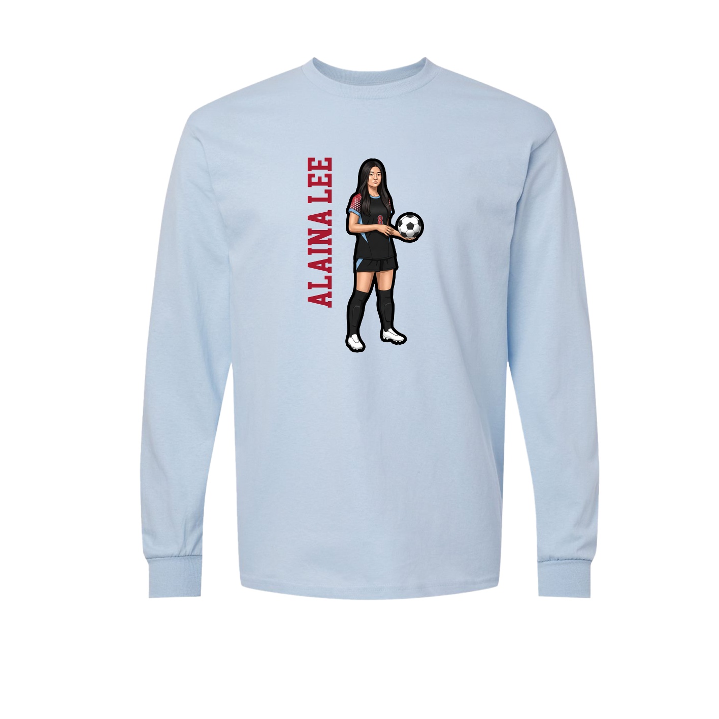 Long Sleeve Tee — Name Vertical in Light Blue