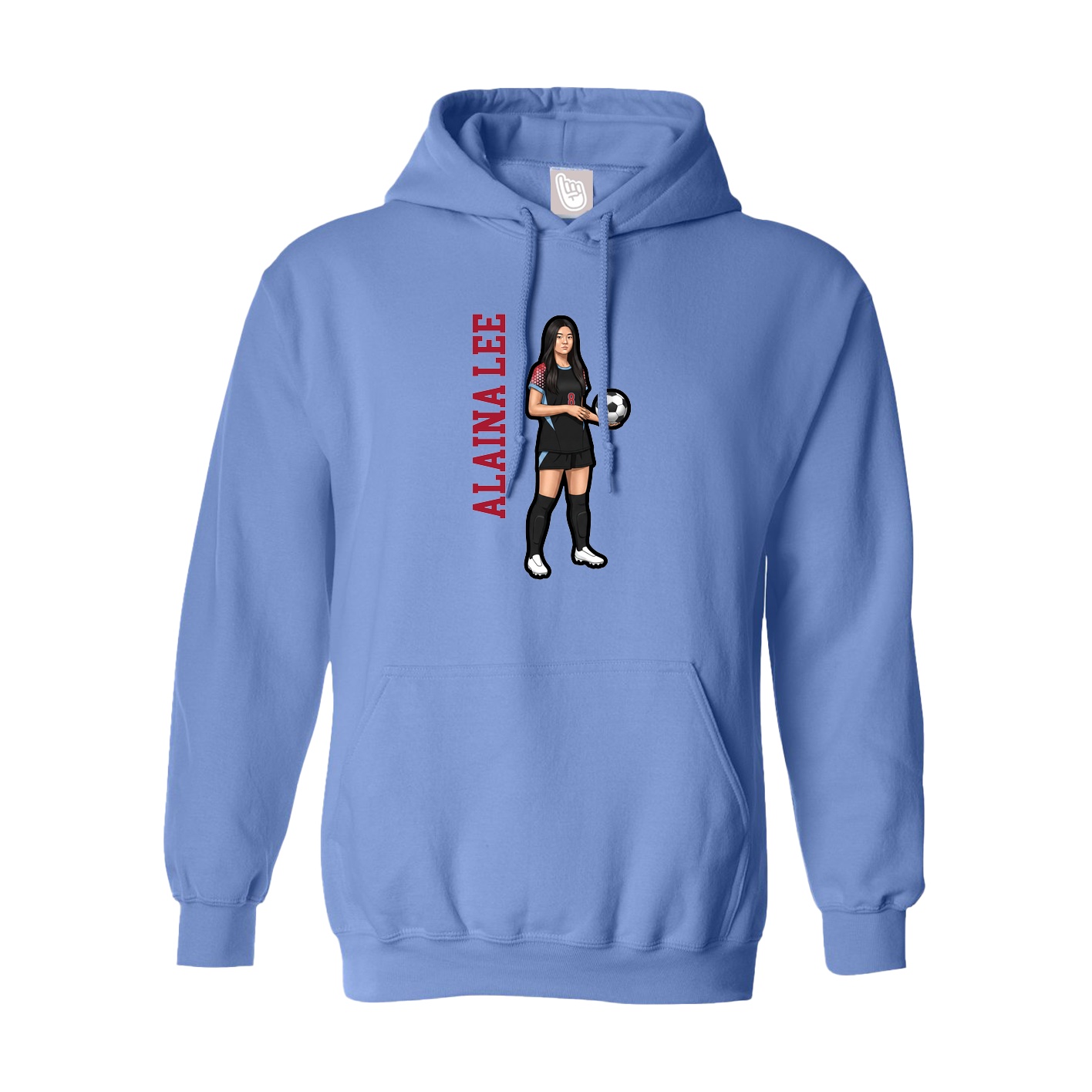 Youth Hoodie — Name Vertical in Powder Blue