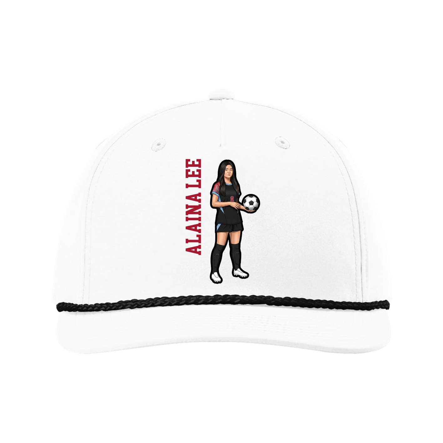 Five-Panel Classic Rope Cap — Name Vertical in White