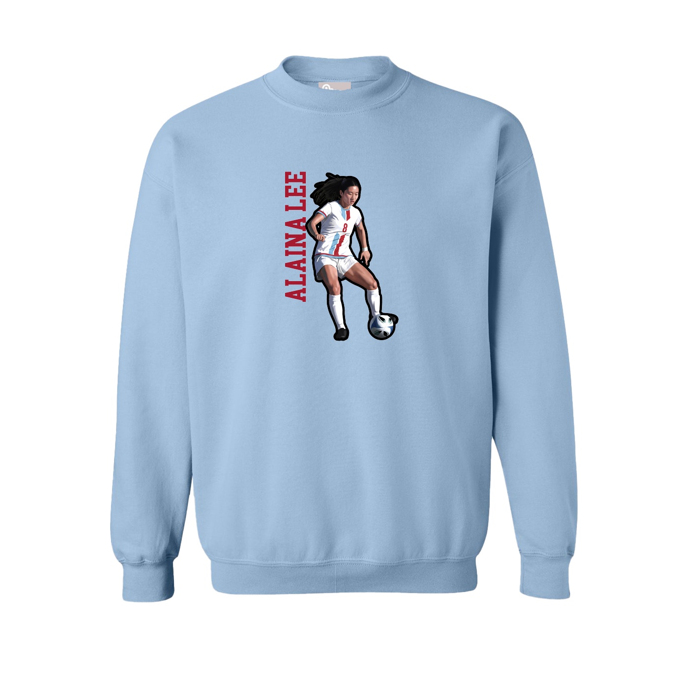 Fleece Crew — Name Vertical in Light Blue