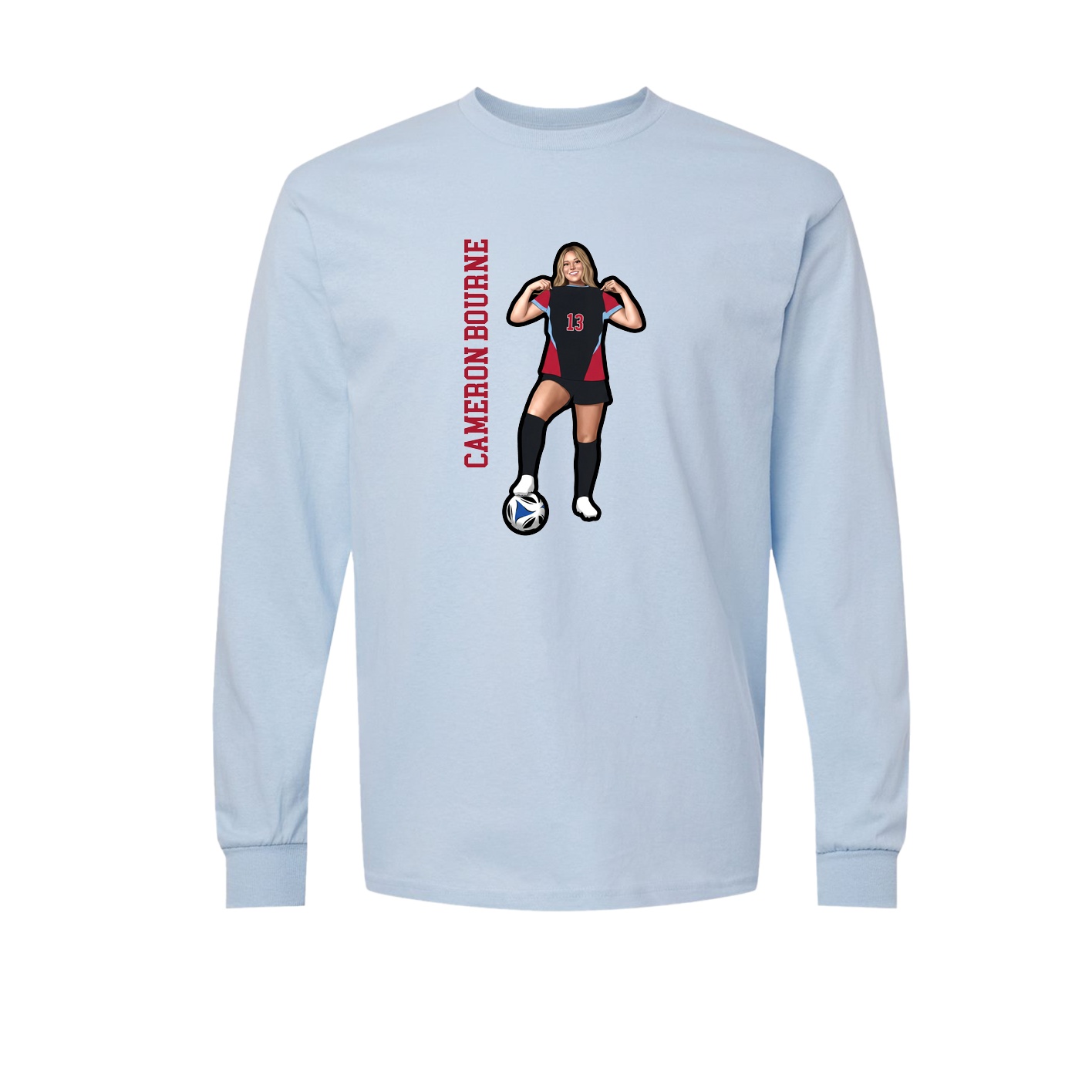 Long Sleeve Tee — Name Vertical in Light Blue