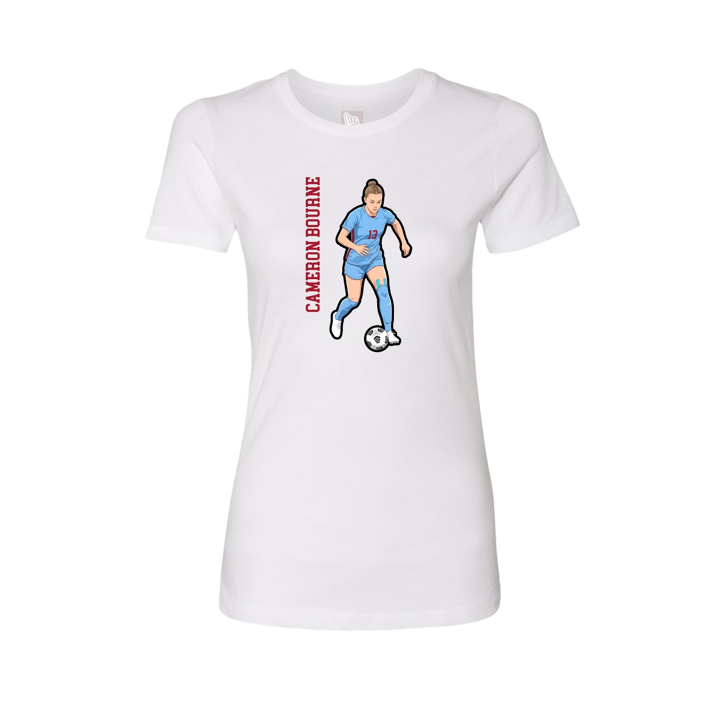 Fitted Women's Tee — Name Vertical in White