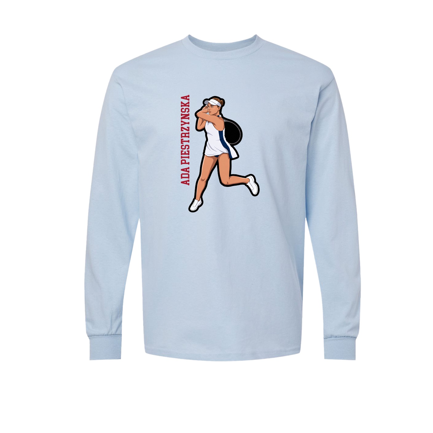 Long Sleeve Tee — Name Vertical in Light Blue