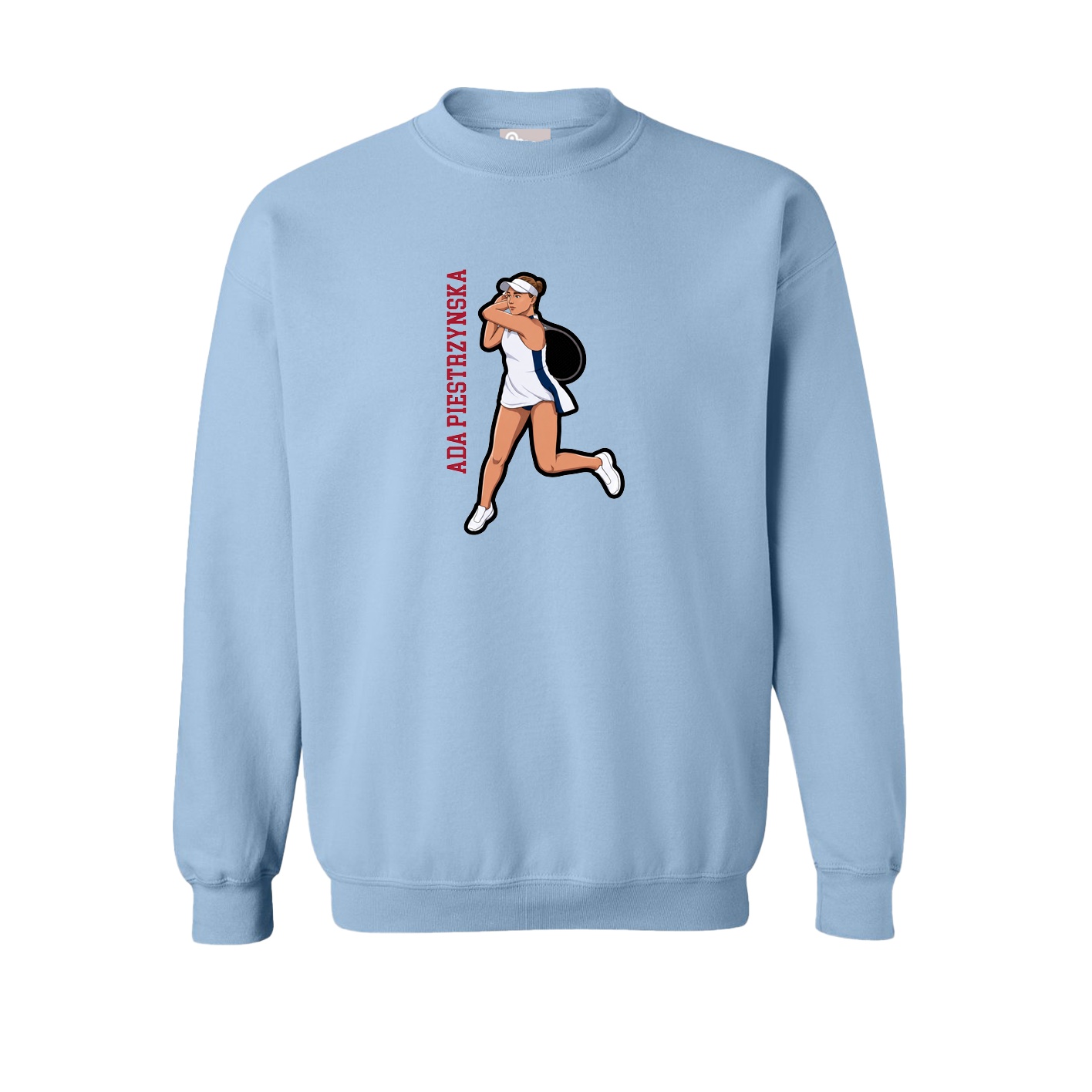 Fleece Crew — Name Vertical in Light Blue