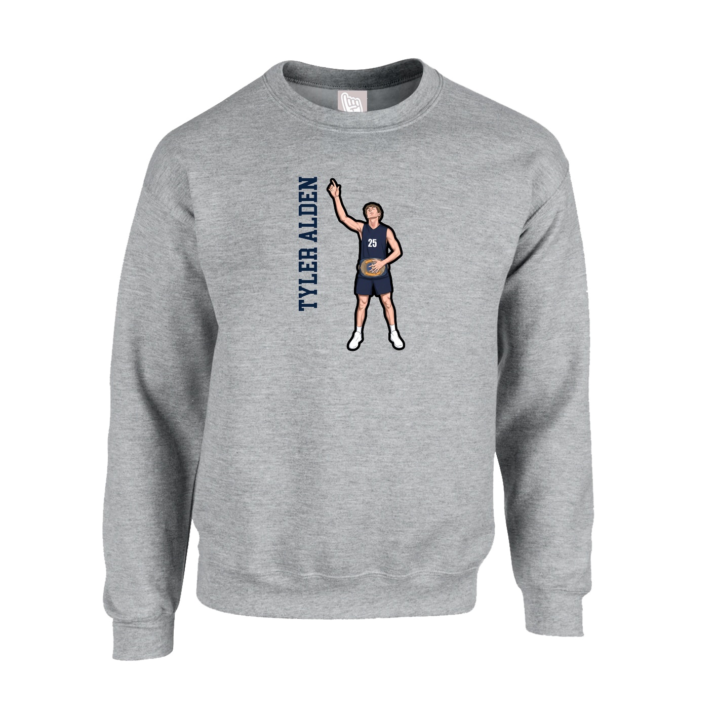 Fleece Crew — Name Vertical in Grey