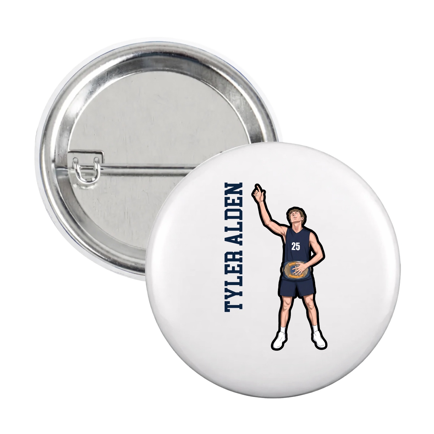 Game Day Button — Name Vertical in White