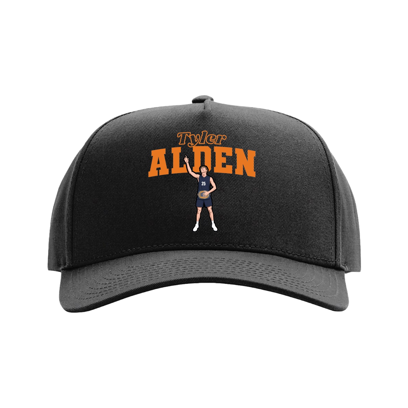 Full Fabric Five-Panel Champ Cap — Name Arch in Black