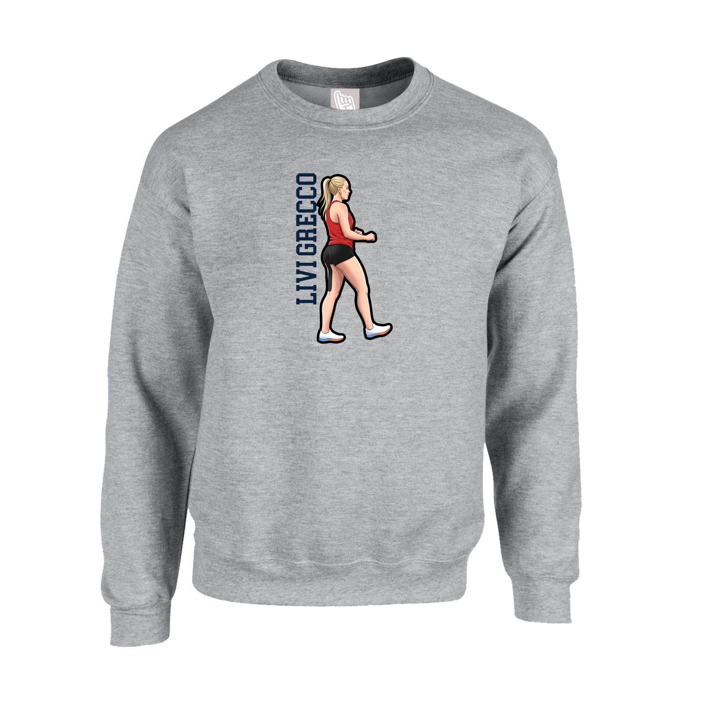 Fleece Crew — Name Vertical in Grey