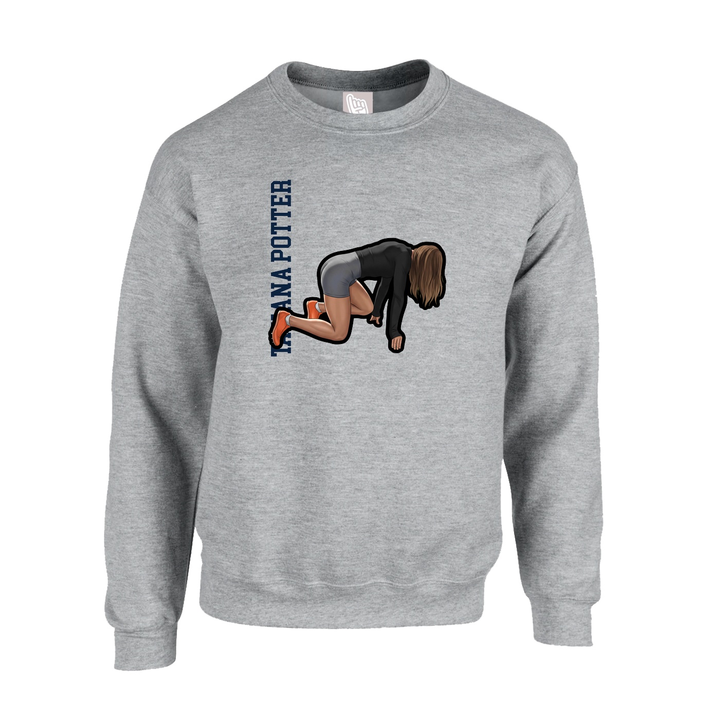 Fleece Crew — Name Vertical in Grey