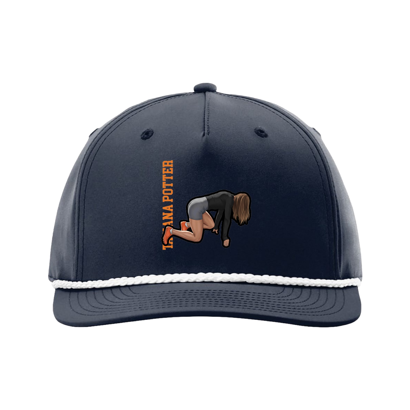 Five-Panel Classic Rope Cap — Name Vertical in Navy