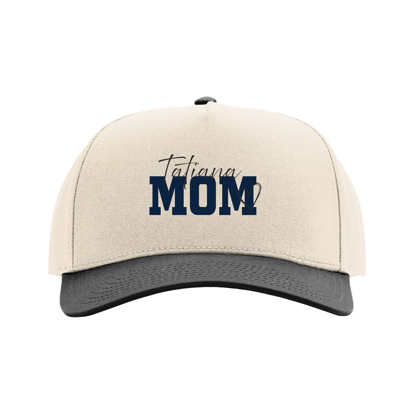 Full Fabric Five-Panel Champ Cap — Mothers Day Script in Cream/Black