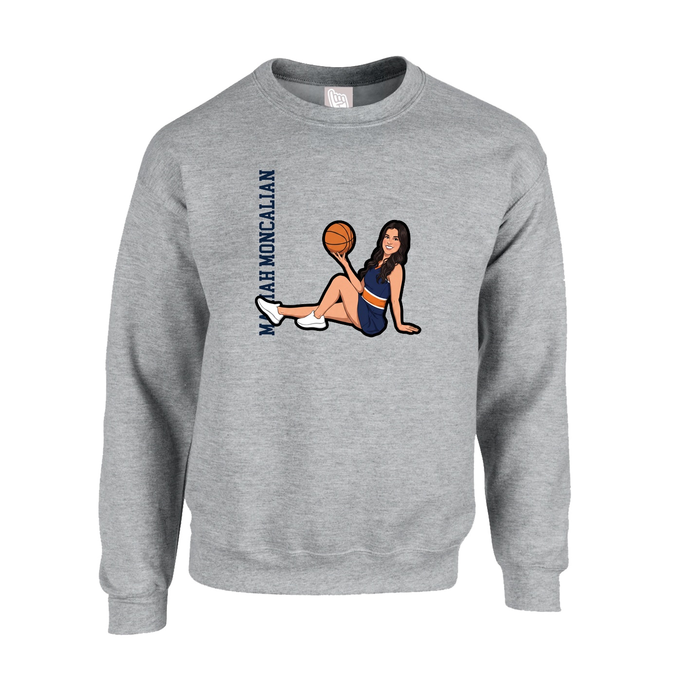 Fleece Crew — Name Vertical in Grey