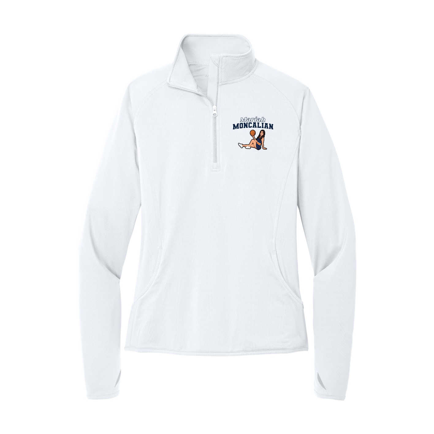 Women's Q-Zip Pullover — Name Arch in White