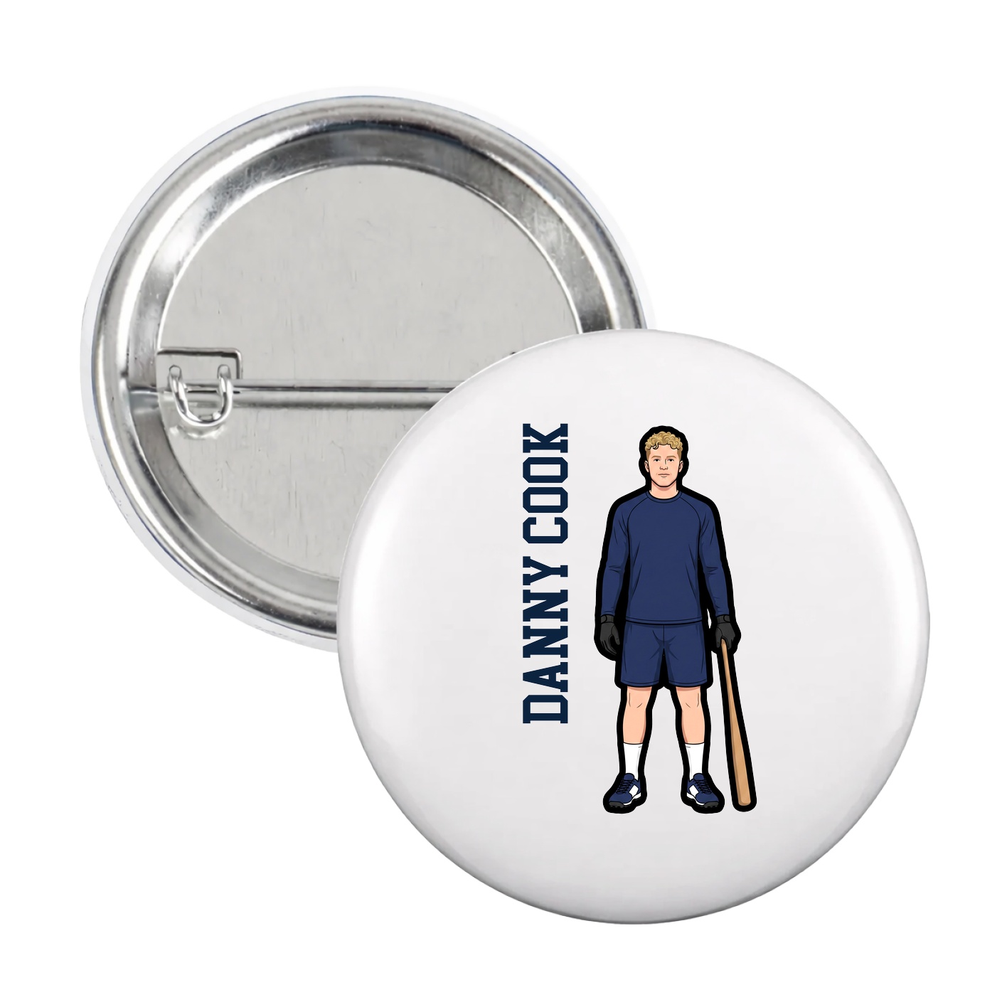 Game Day Button — Name Vertical in White