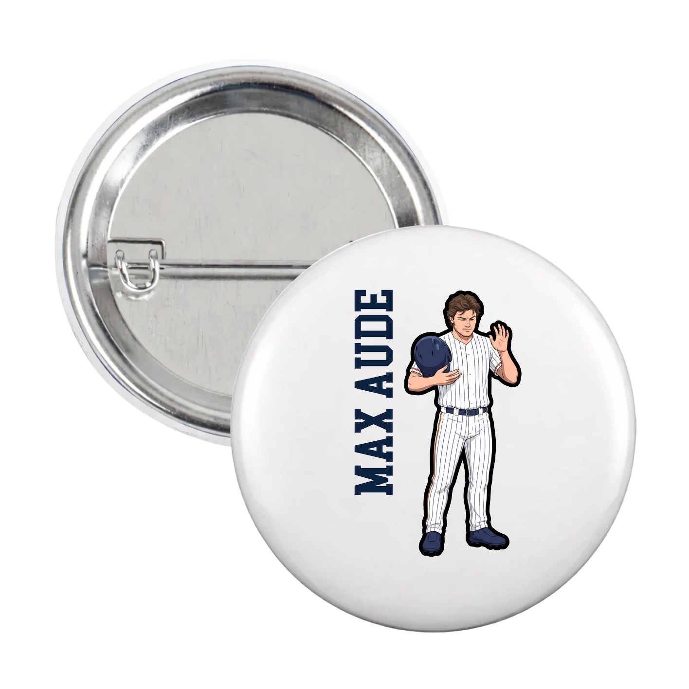 Game Day Button — Name Vertical in White