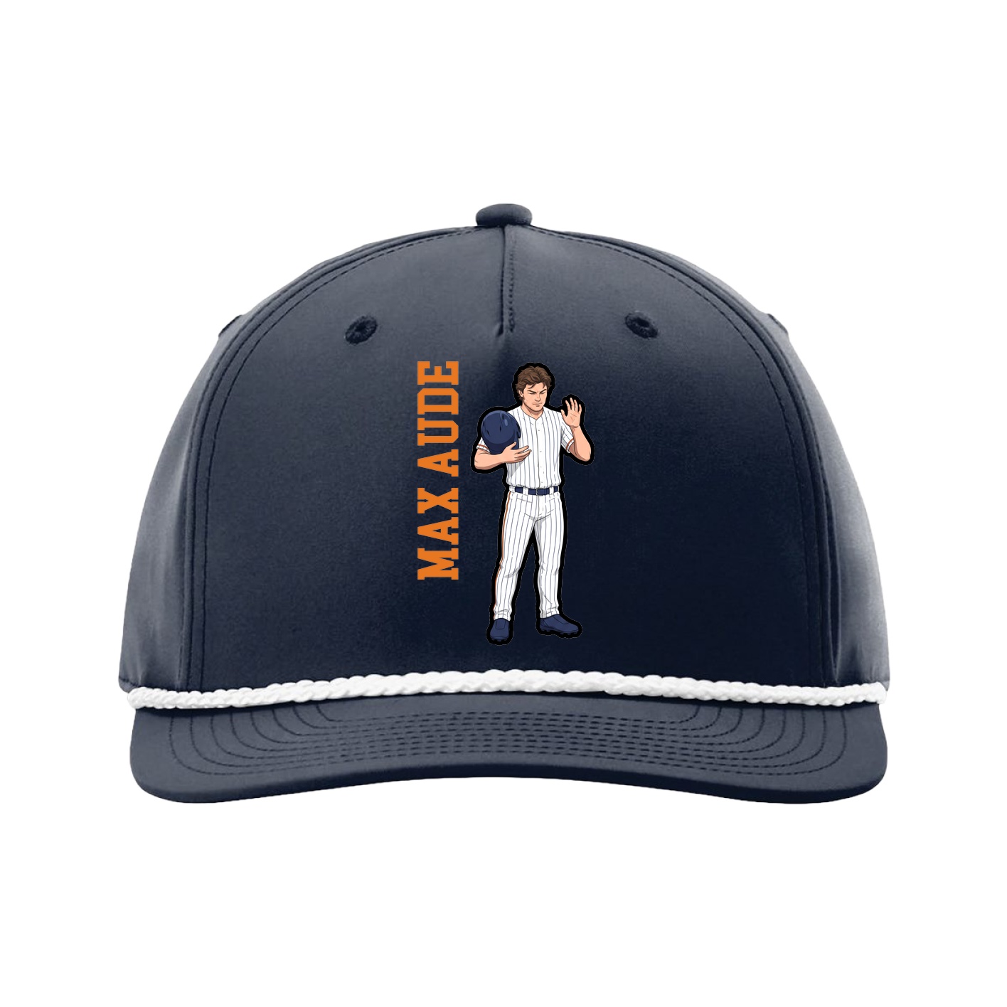 Five-Panel Classic Rope Cap — Name Vertical in Navy