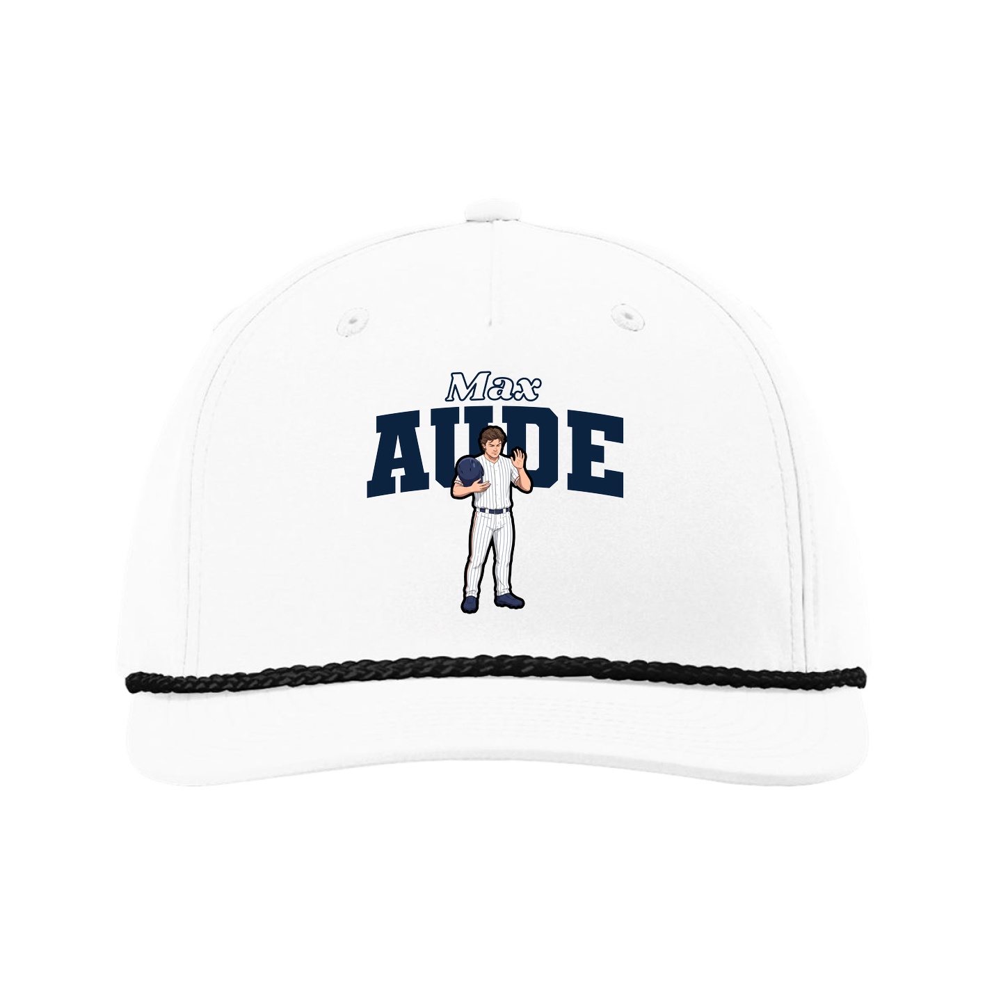 Five-Panel Classic Rope Cap — Name Arch in White