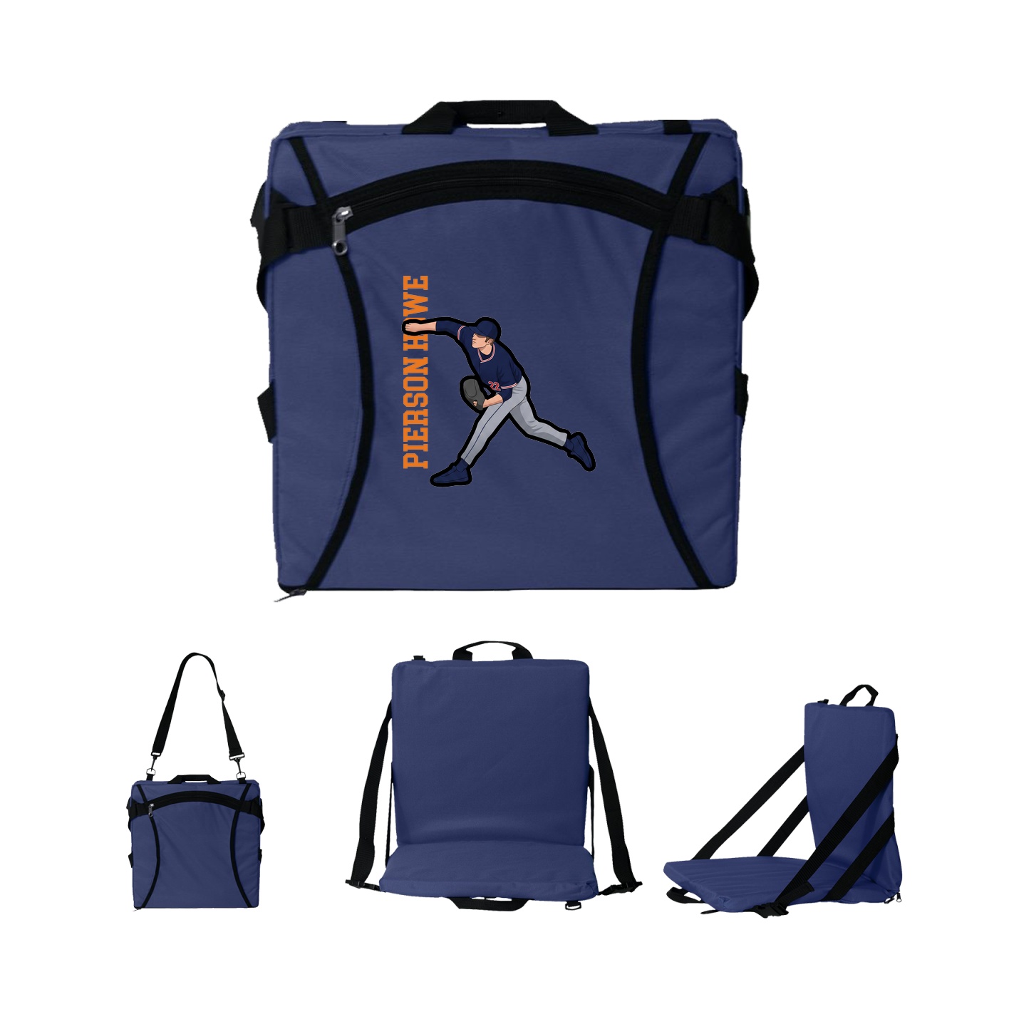 Folding Stadium Seat — Name Vertical in Navy