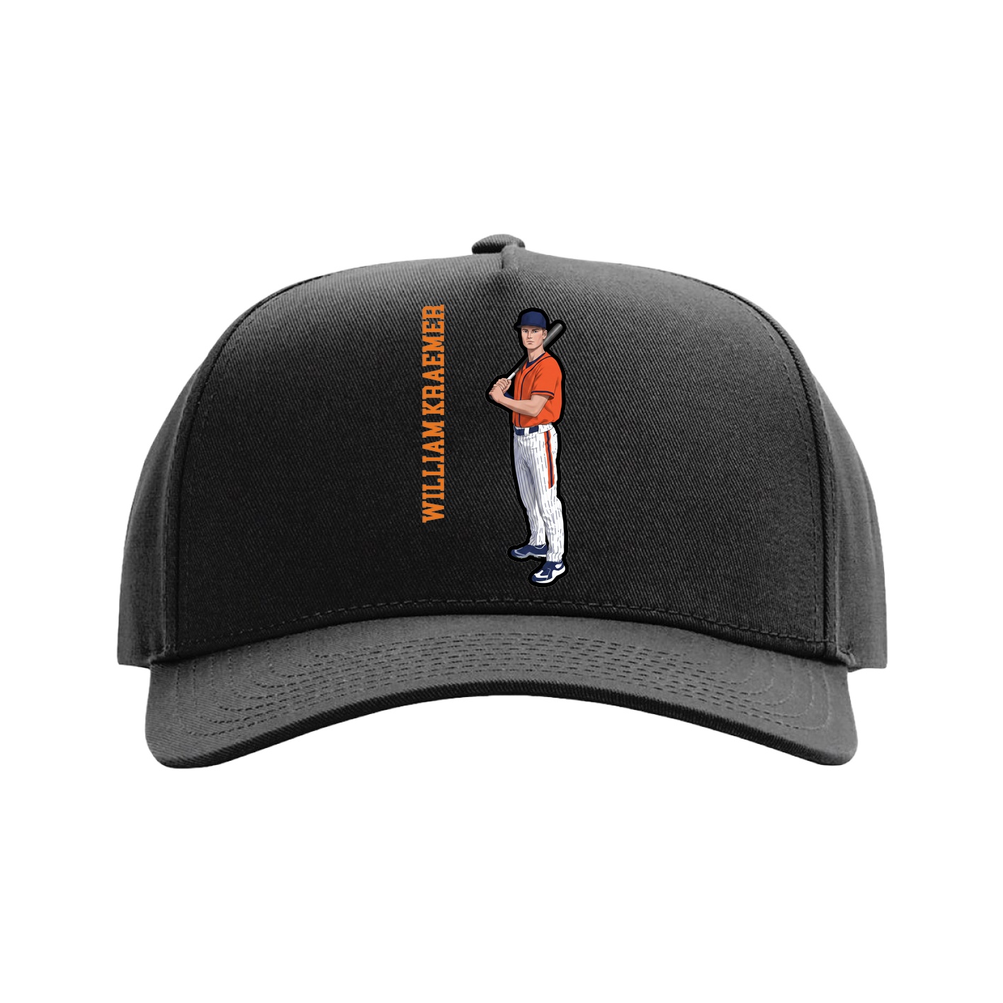 Full Fabric Five-Panel Champ Cap — Name Vertical in Black