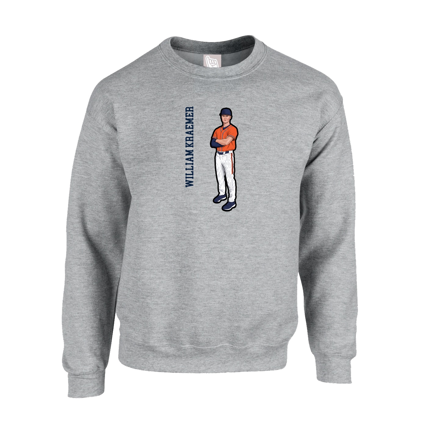 Fleece Crew — Name Vertical in Grey