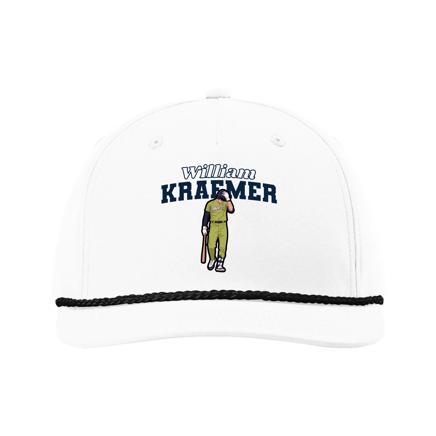Five-Panel Classic Rope Cap — Name Arch in White