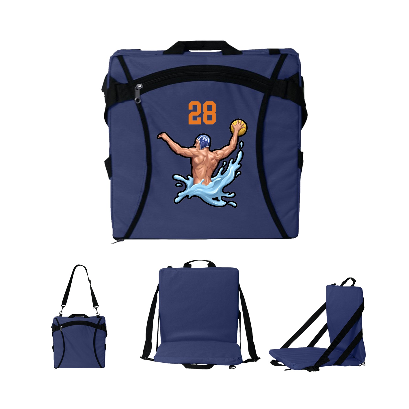 Folding Stadium Seat — Number Top in Navy