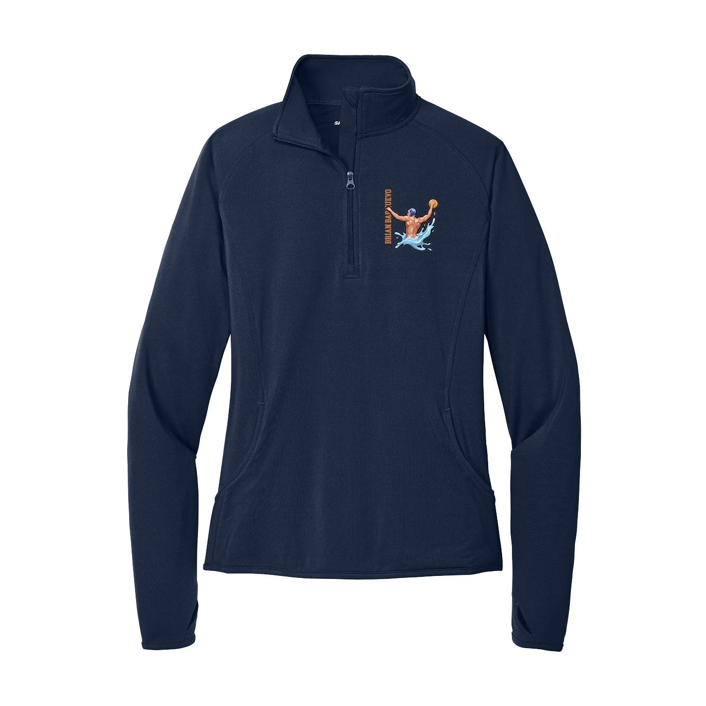 Women's Q-Zip Pullover — Name Vertical in Navy