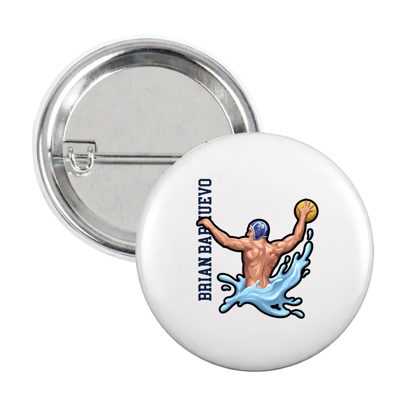 Game Day Button — Name Vertical in White