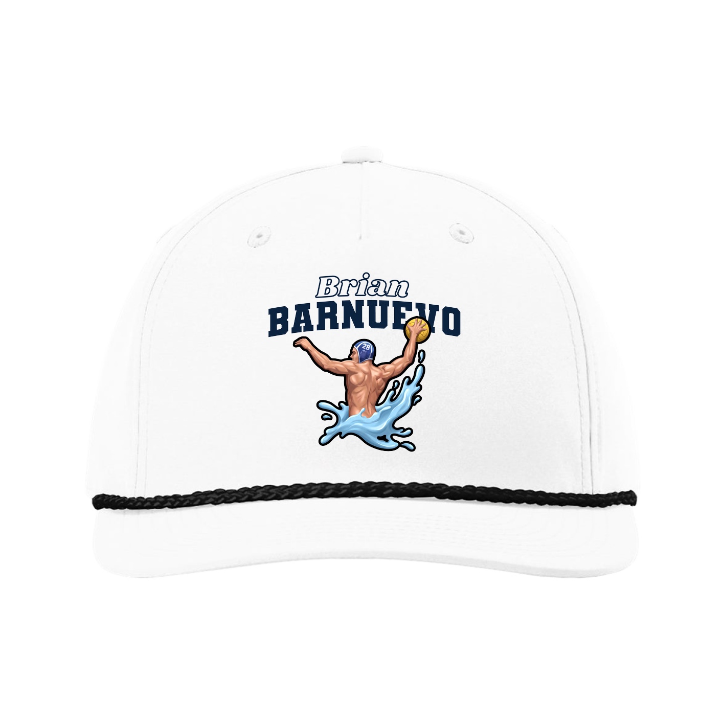 Five-Panel Classic Rope Cap — Name Arch in White