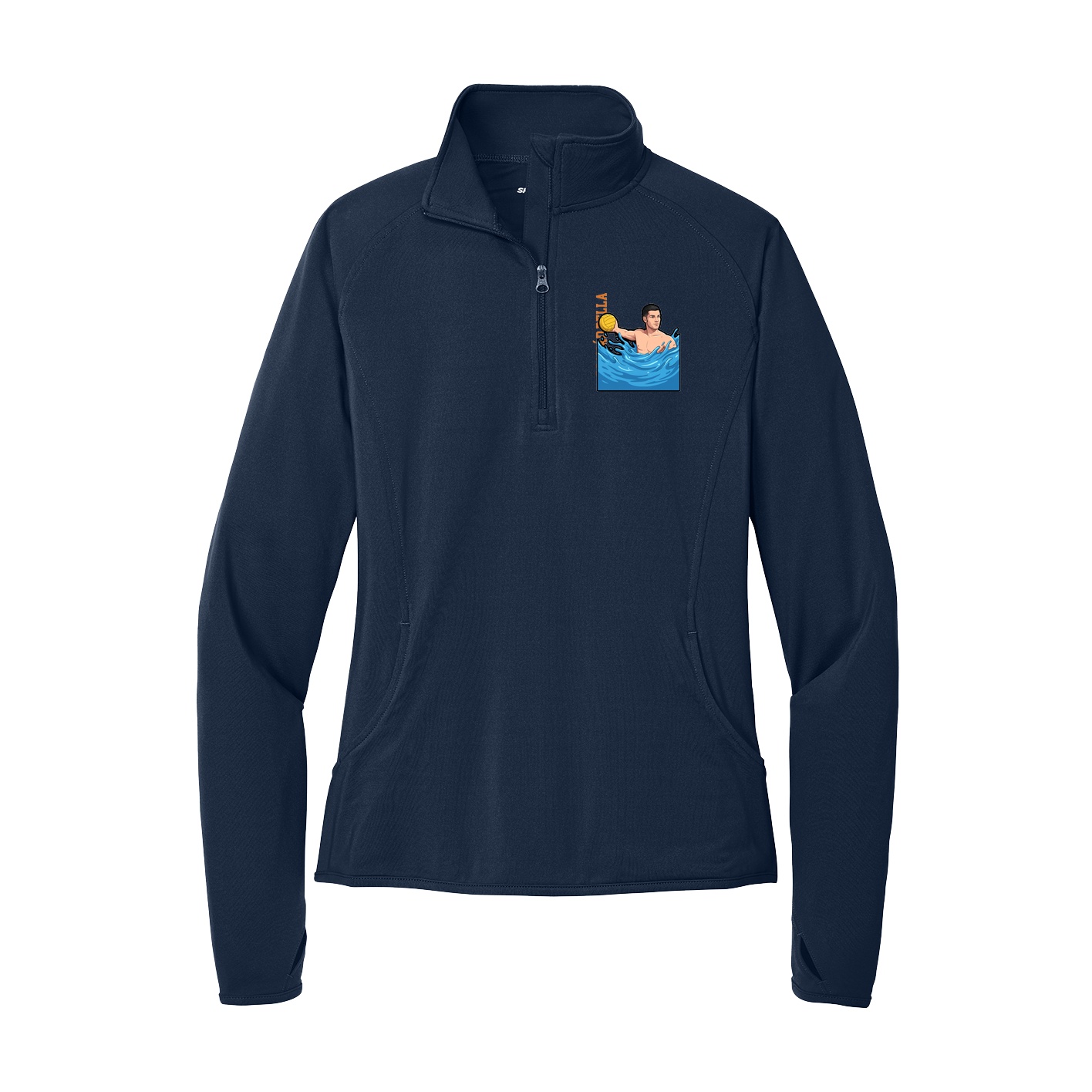 Women's Q-Zip Pullover — Name Vertical in Navy