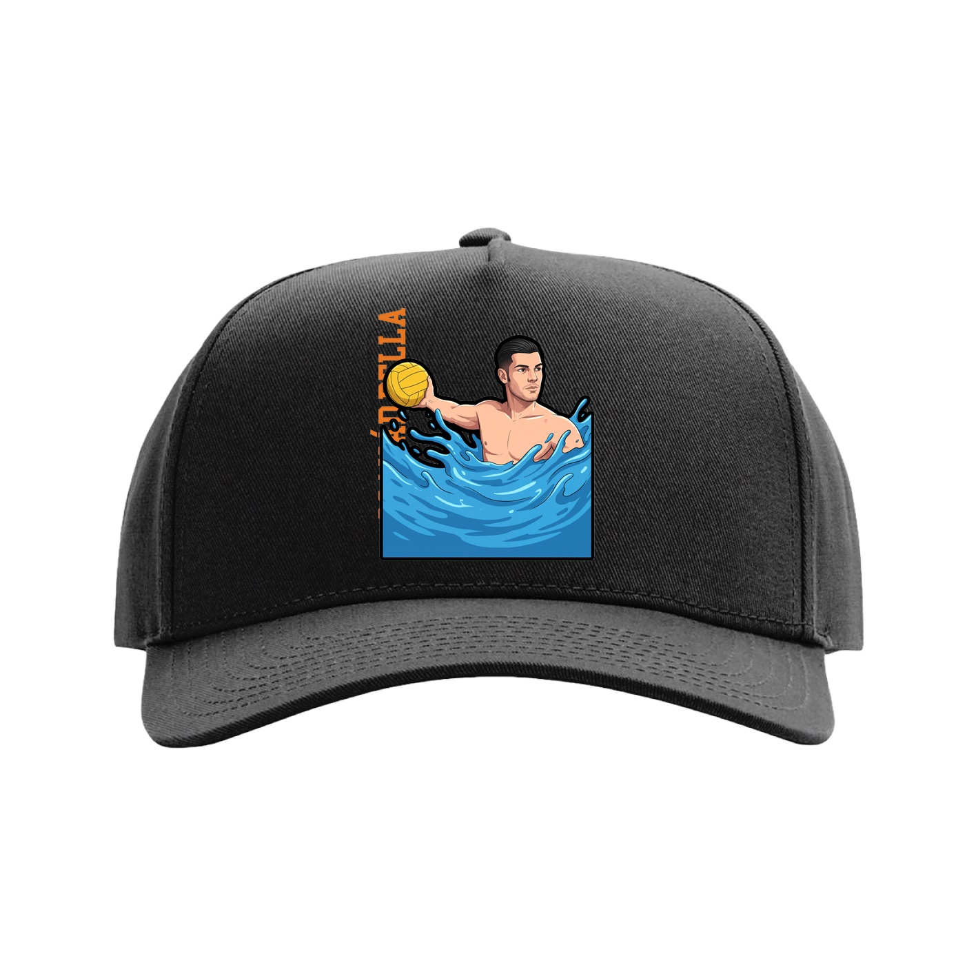 Full Fabric Five-Panel Champ Cap — Name Vertical in Black