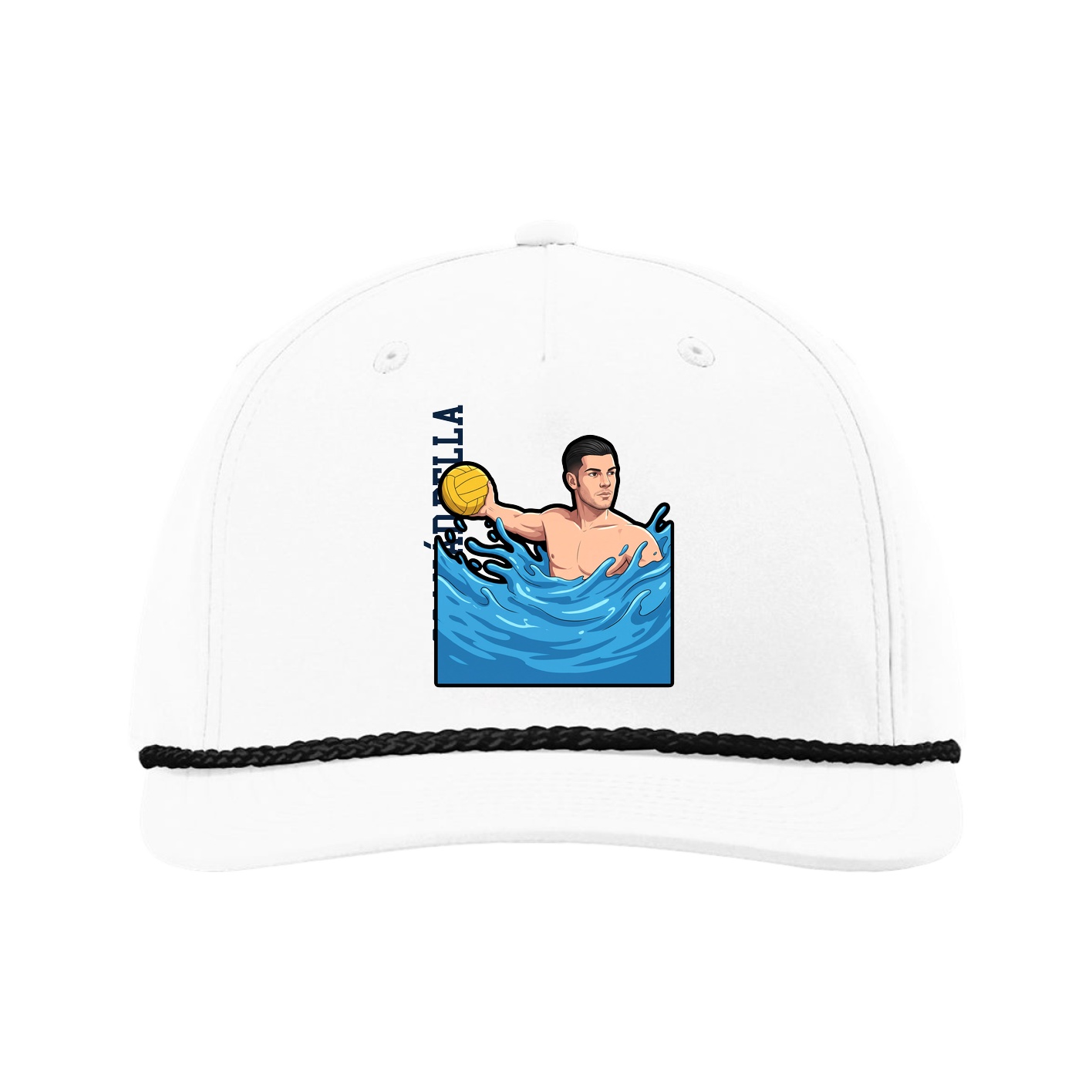 Five-Panel Classic Rope Cap — Name Vertical in White