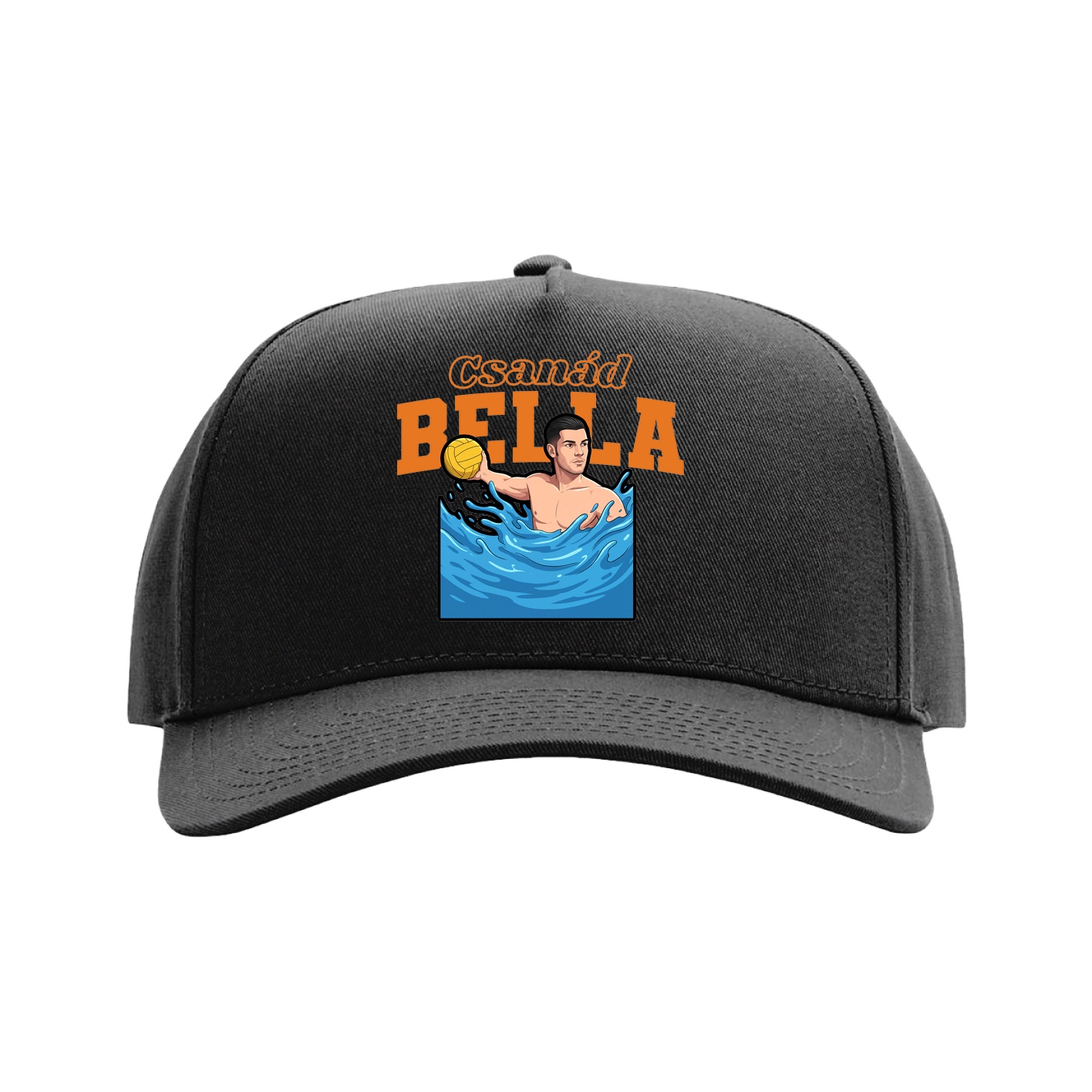 Full Fabric Five-Panel Champ Cap — Name Arch in Black