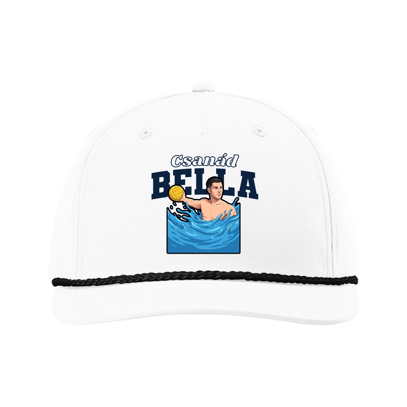 Five-Panel Classic Rope Cap — Name Arch in White