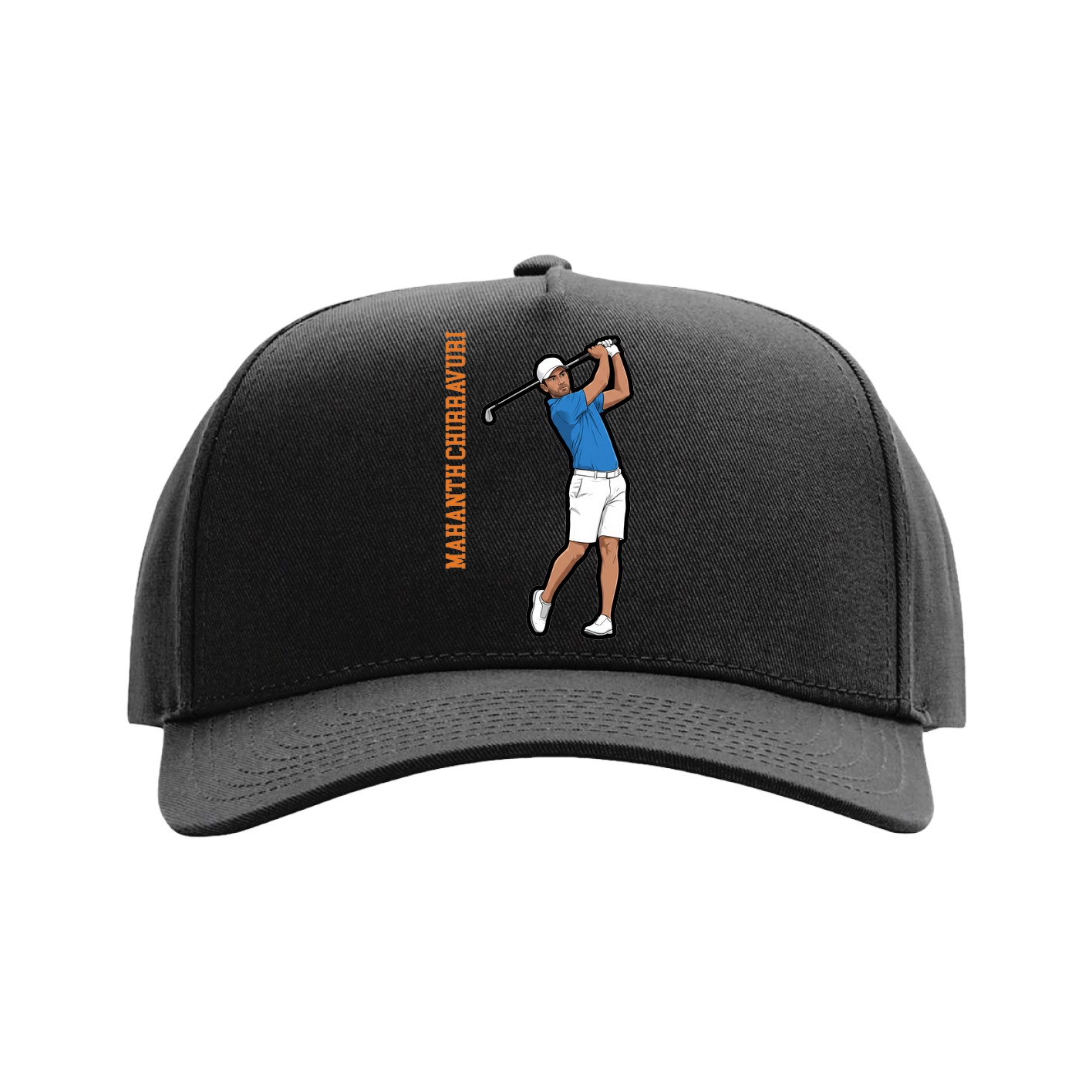 Full Fabric Five-Panel Champ Cap — Name Vertical in Black