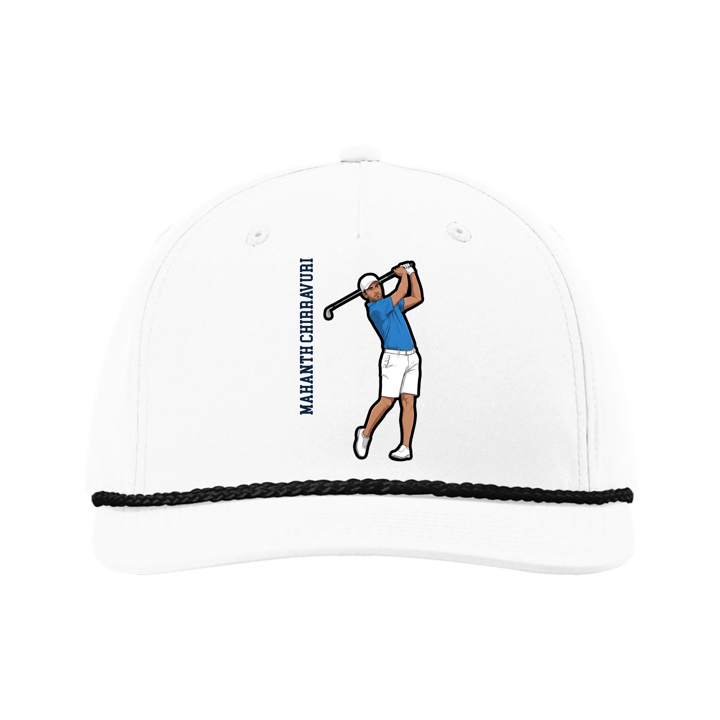 Five-Panel Classic Rope Cap — Name Vertical in White