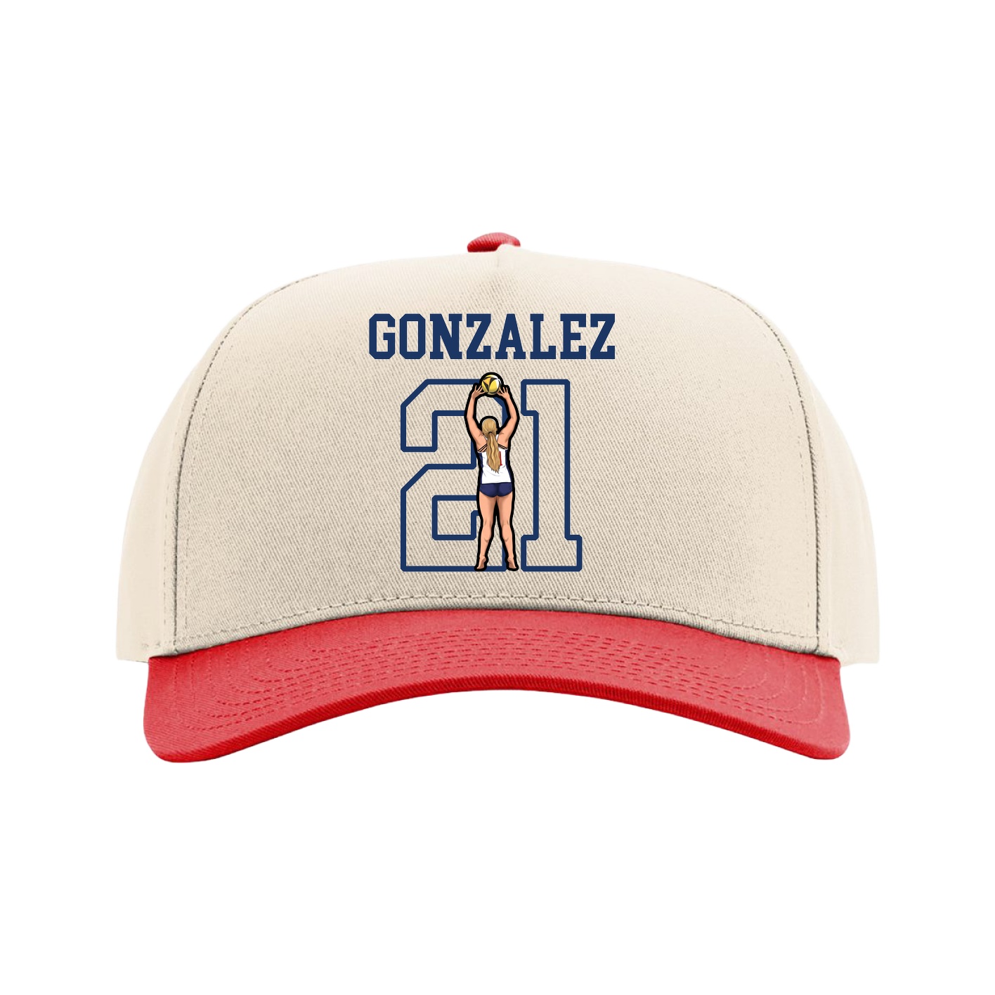 Full Fabric Five-Panel Champ Cap — Shirsey in Cream/Red